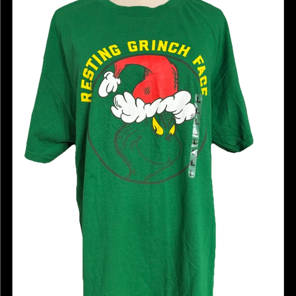 Resting Grinch Face Short Sleeve T-Shirt Men’s Large Green Unisex Men’s